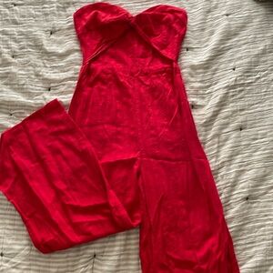 Red strapless romper